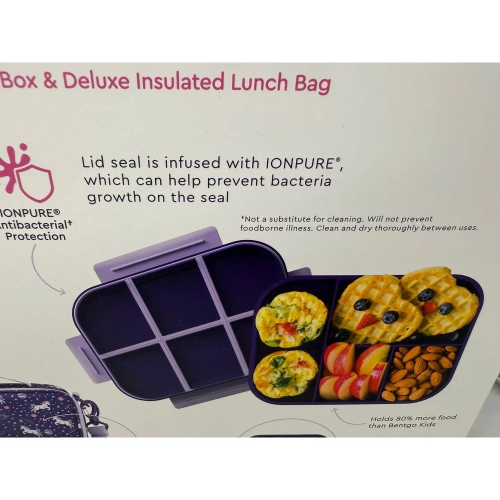 Bentgo Kids Lunch box Set Kids Purple New Unicorn Galaxy Snap & Go 2-Piece Set